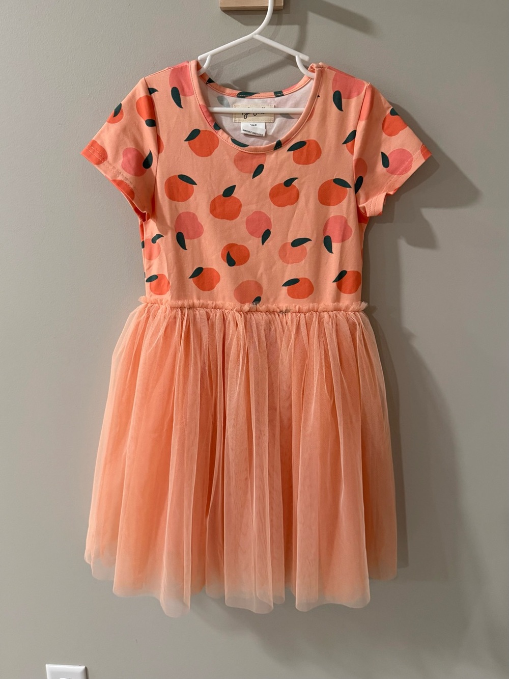 Taylor Joelle Kids Peach Print Tulle Dress - Size 8